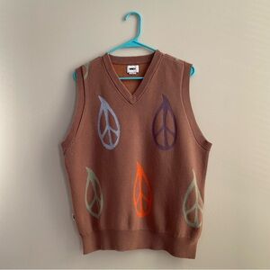 Obey Men's Brown Peace Sign Print Knit Sweater Vest Size M